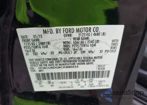 2012 Ford Escape Xlt from USA, damaged, VIN 1FMCU9DG9CKB80533
